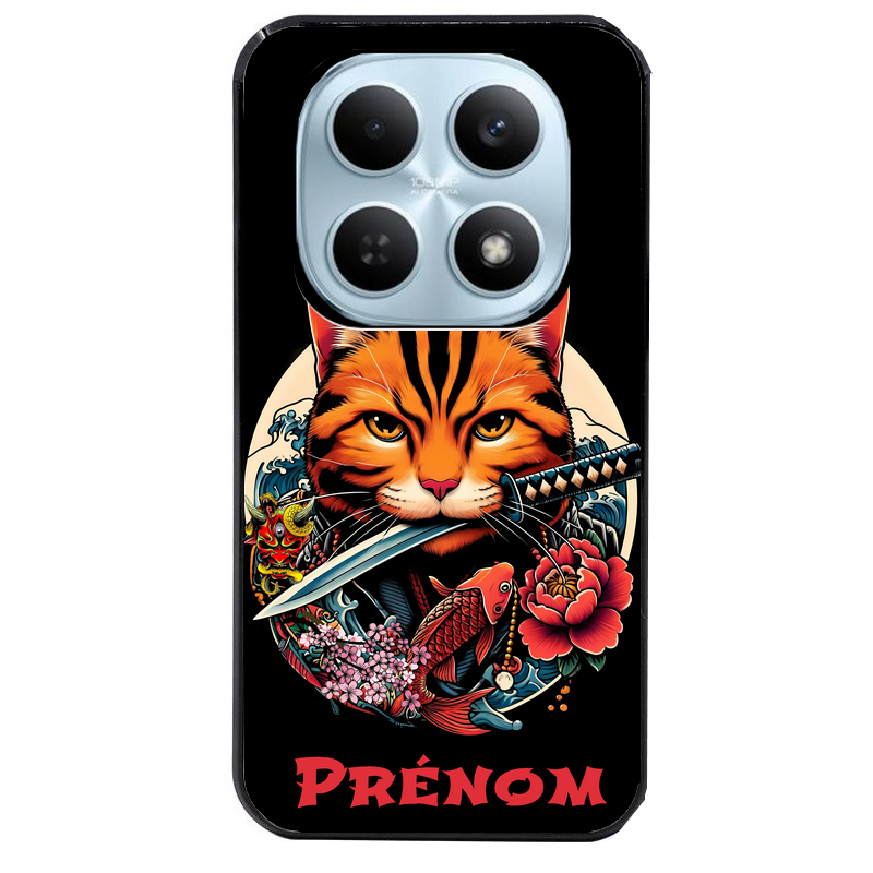 Coque noire taperso pour POCO M8 5G et PRO 5G avec motif chat carpe koii japan personnalise protection antichoc personnalisée