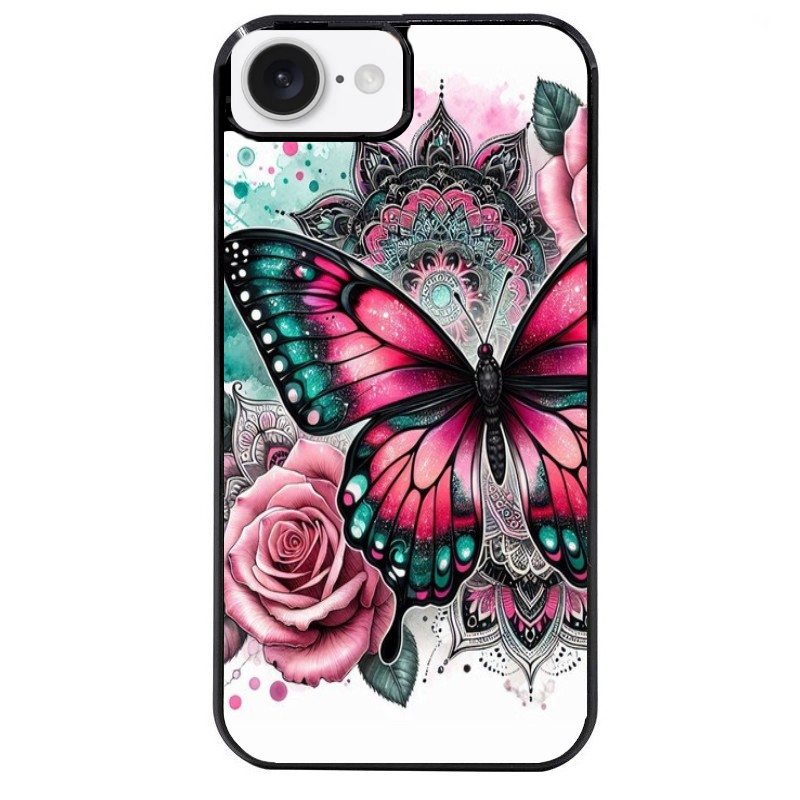 Coque noire taperso pour Iphone 16 16E PLUS MAX PRO avec motif papillon rose protection antichoc personnalisée