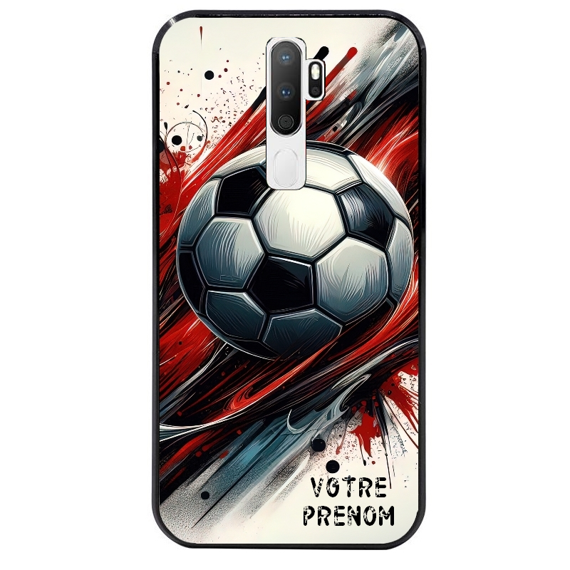 Coque noire taperso pour OPPO A5 A9 2020 avec motif ballon foot avec prenom protection antichoc personnalisée