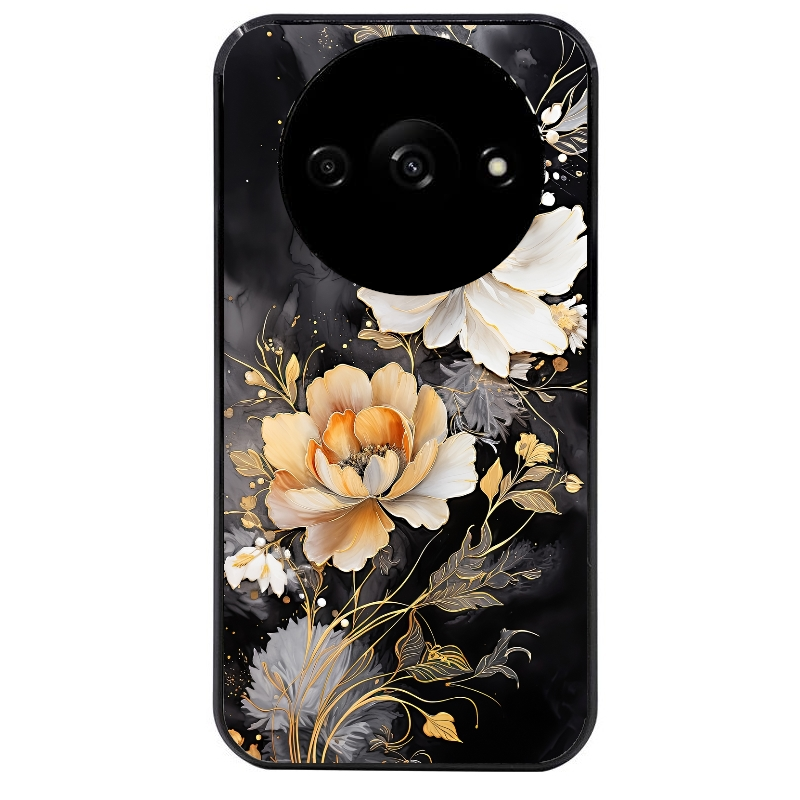 Coque noire taperso pour Redmi A3 avec motif fleur blanche protection antichoc personnalisée