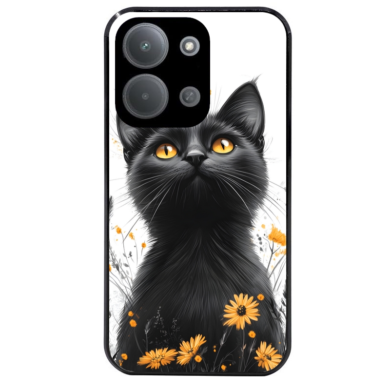 Coque noire taperso pour POCO C85 avec motif chat eyes protection antichoc personnalisée