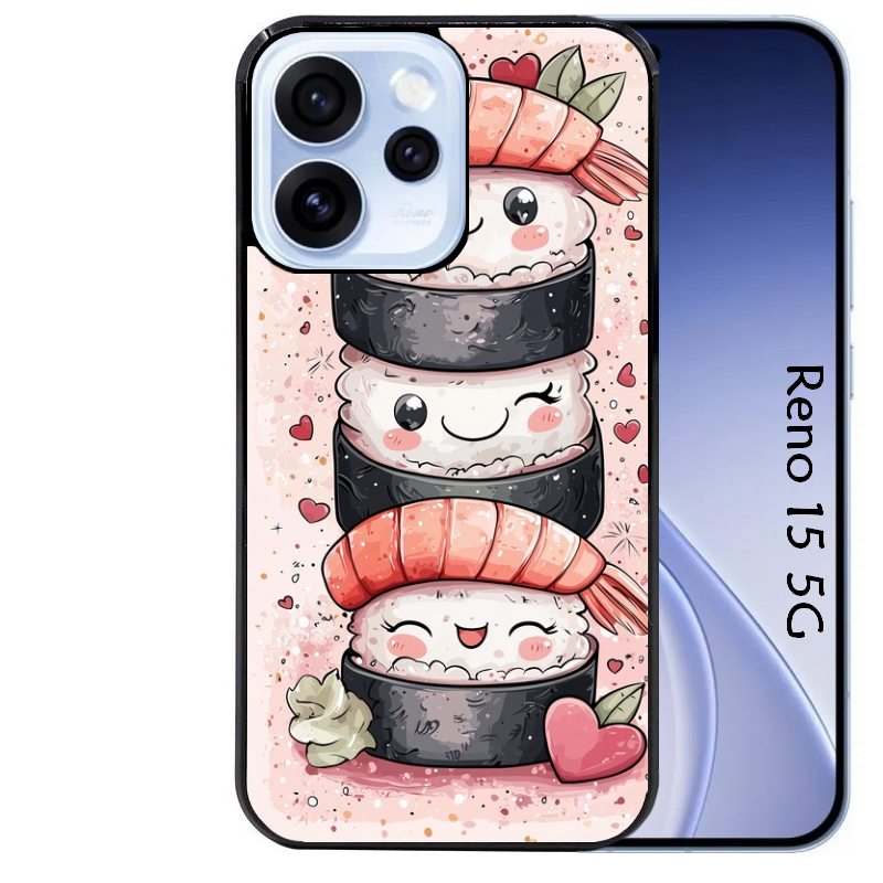 Coque noire taperso pour OPPO Reno 15 et F FS 5G avec motif sushi kawai anime protection antichoc personnalisée