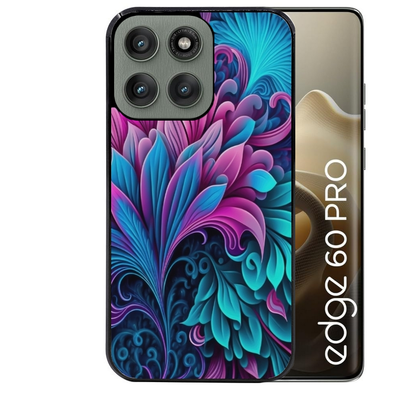 Coque noire taperso pour Moto Edge 60 et Neo Fusion Pro avec motif tropical violet et des fleurs protection antichoc personnalisée