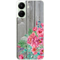 Coque taperso pour POCO C65 4G avec motif bois gris et fleur rose protection antichoc personnalisée