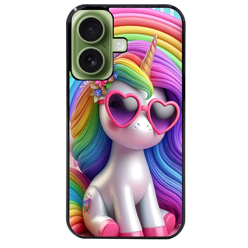Coque noire taperso pour Iphone 16 16E PLUS MAX PRO avec motif licorne pop art protection antichoc personnalisée