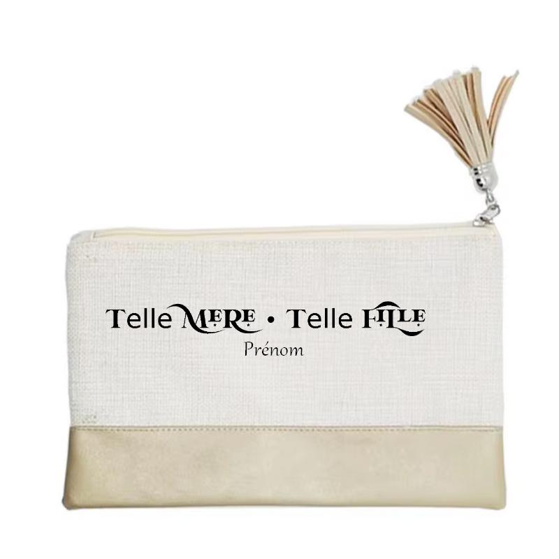 Pochette personnalisée motif maman fille en toile et simili cuir personnalisée