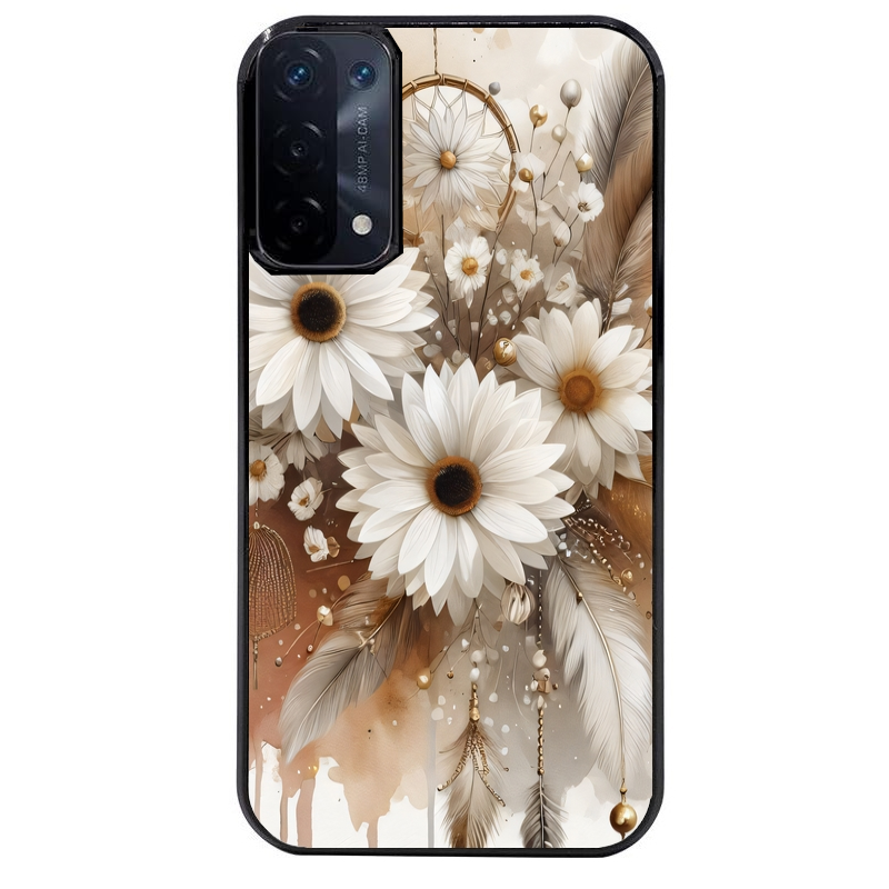 Coque noire taperso pour OPPO A54 et A74 5G avec motif dreamcatcher marguerite protection antichoc personnalisée