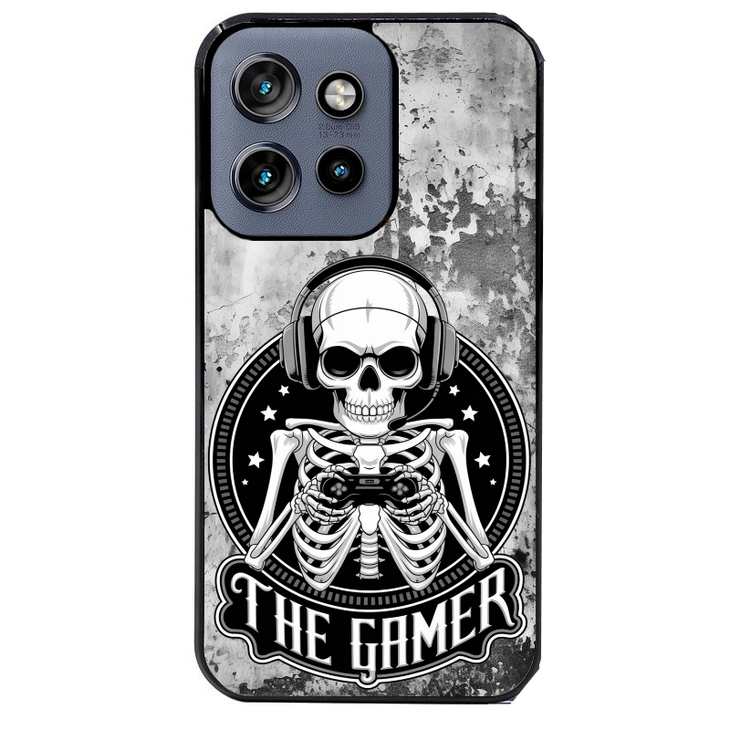 Coque noire taperso pour Moto Edge 60 et Neo Fusion Pro avec motif tete de mort gamer beton protection antichoc personnalisée