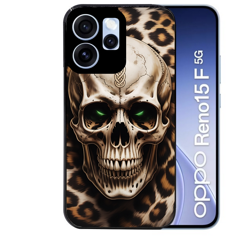 Coque noire taperso pour OPPO Reno 15 et F FS 5G avec motif tete de mort leopard protection antichoc personnalisée
