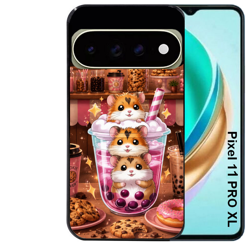 Coque pour Pixel 10 / 11 / PRO / XL hamster cookie bubble tea