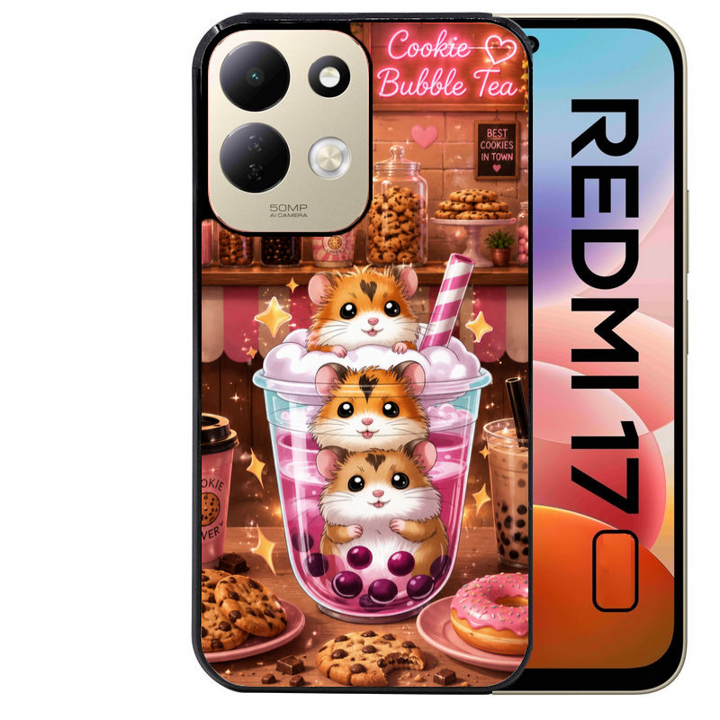 Coque pour Redmi 17 et 17C 4G 5G hamster cookie bubble tea