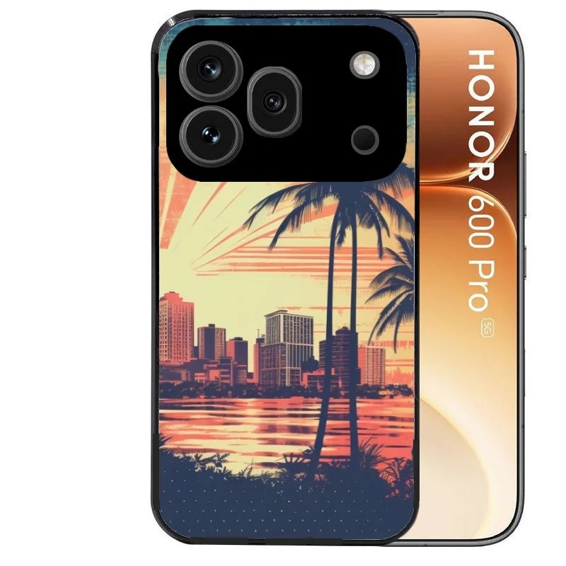 Coque noire taperso pour Honor 600 et 600 PRO avec motif hawaii retro protection antichoc personnalisée