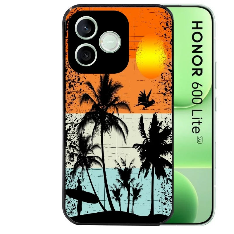 Coque noire pour Honor 600 LITE avec motif hawai sun protection antichoc personnalisée