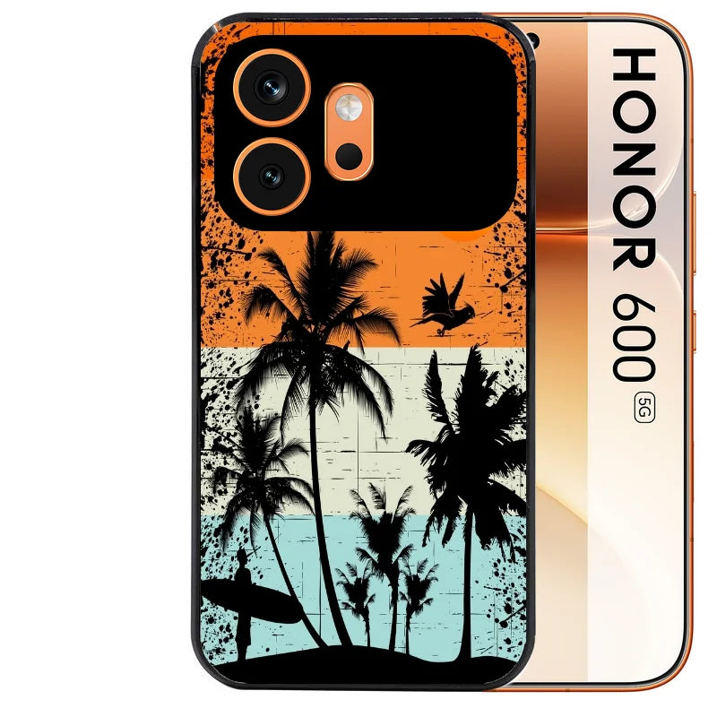 Coque noire taperso pour Honor 600 et 600 PRO avec motif hawai sun protection antichoc personnalisée