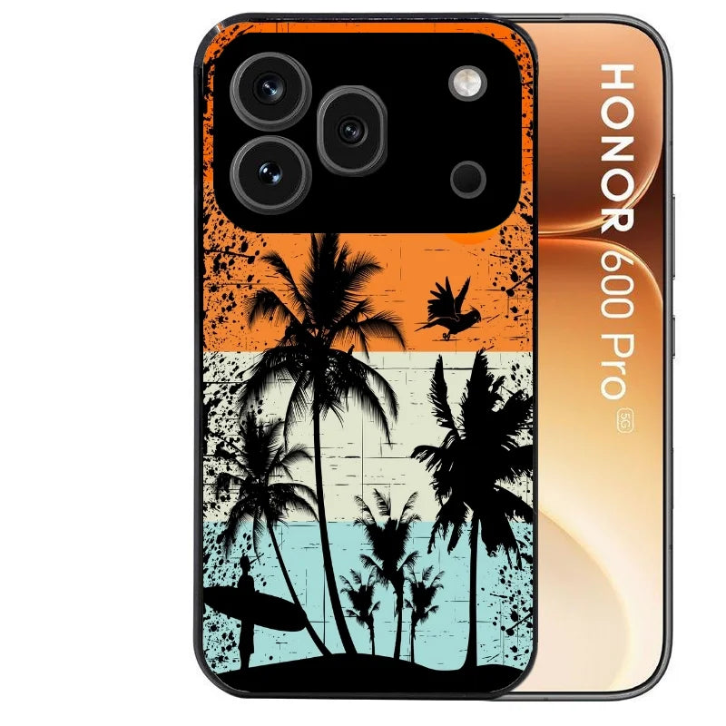 Coque noire taperso pour Honor 600 et 600 PRO avec motif hawai sun protection antichoc personnalisée