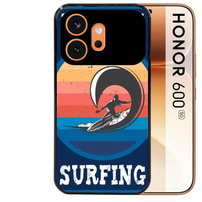 Coque noire taperso pour Honor 600 et 600 PRO avec motif hawaii et surf protection antichoc personnalisée