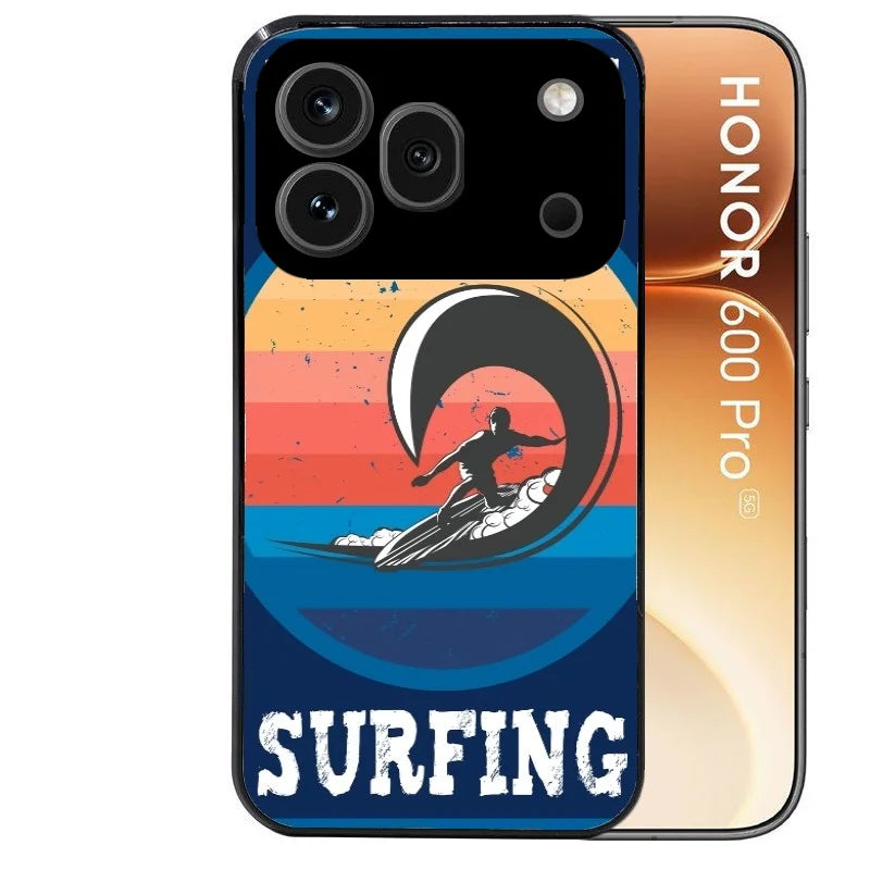 Coque noire taperso pour Honor 600 et 600 PRO avec motif hawaii et surf protection antichoc personnalisée