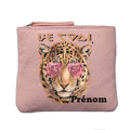 Porte monnaie personnalisé motif tigre cool rose clair en feutrine en feutrine