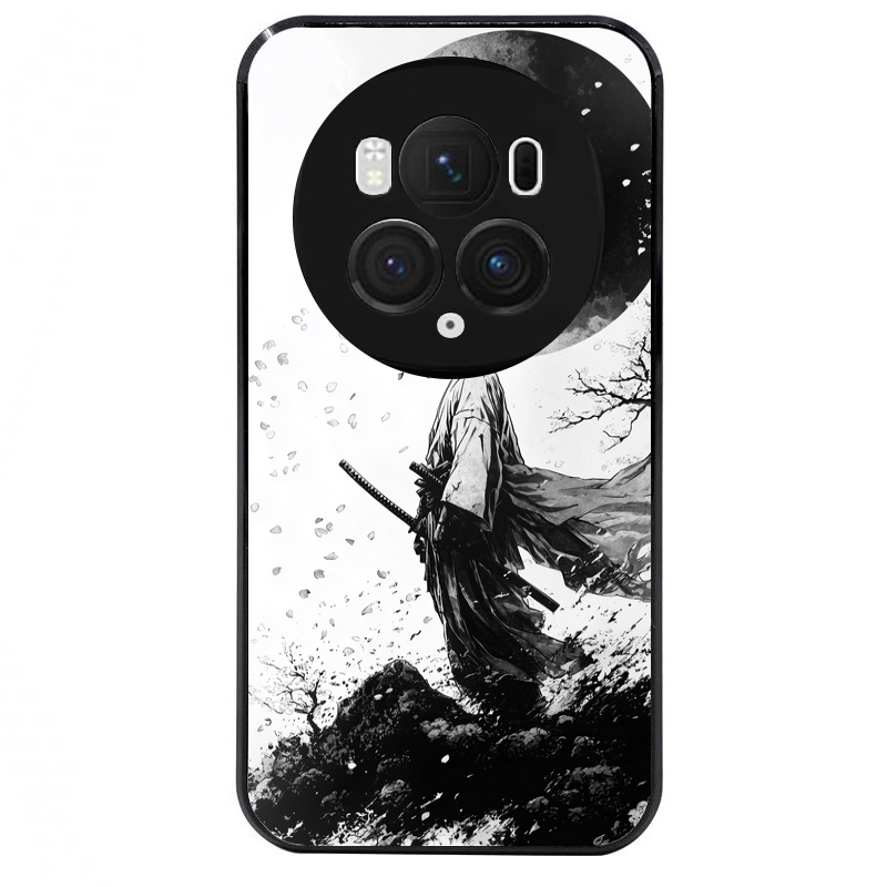 Coque noire taperso pour Magic 5 6 LITE et PRO avec motif samourai et lune protection antichoc personnalisée
