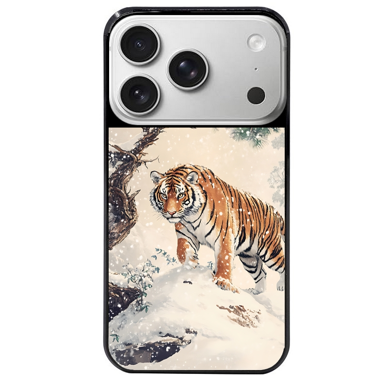 Coque noire taperso pour Iphone 17 17E AIR MAX PRO avec motif tigre bonzai protection antichoc personnalisée