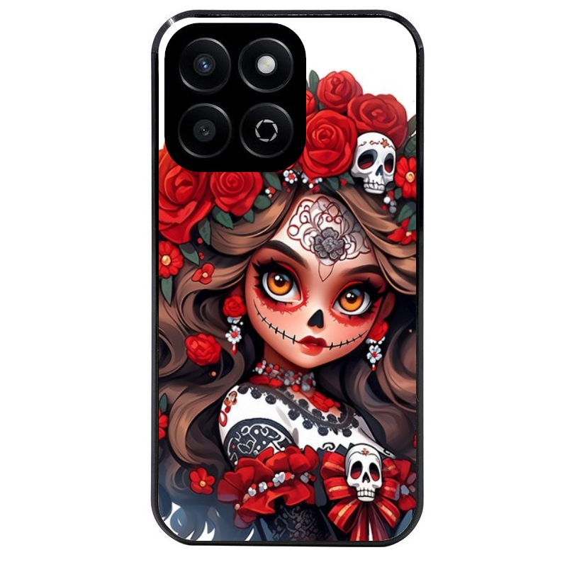 Coque noire taperso pour Honor 400 et Lite Pro Smart avec motif tete de mort calavera rouge protection antichoc personnalisée