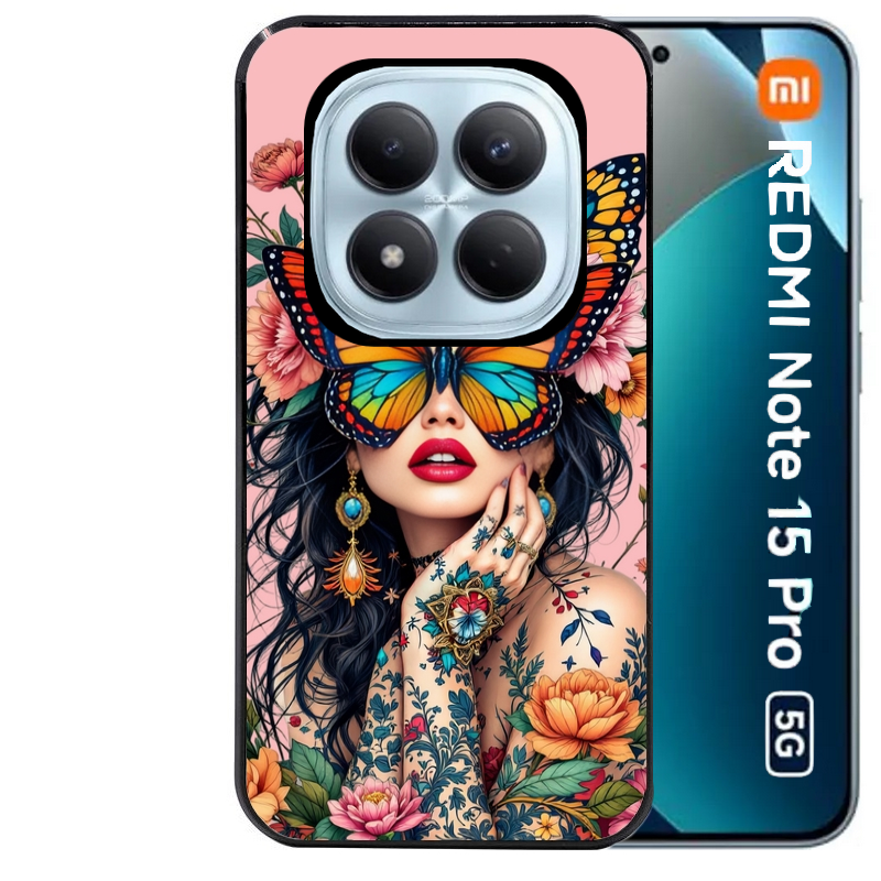 Coque noire taperso pour Redmi Note 15 et PRO PLUS 4G 5G avec motif femme papillon protection antichoc personnalisée