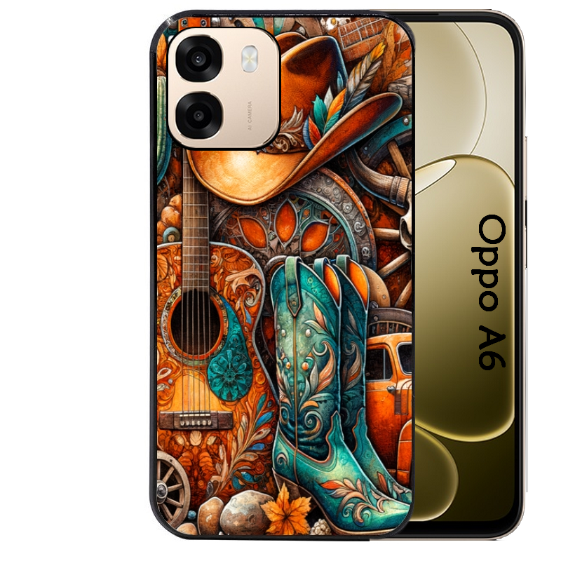 Coque noire taperso pour OPPO A6 A6X 4G et 5G avec motif cow boy et texas automne protection antichoc personnalisée