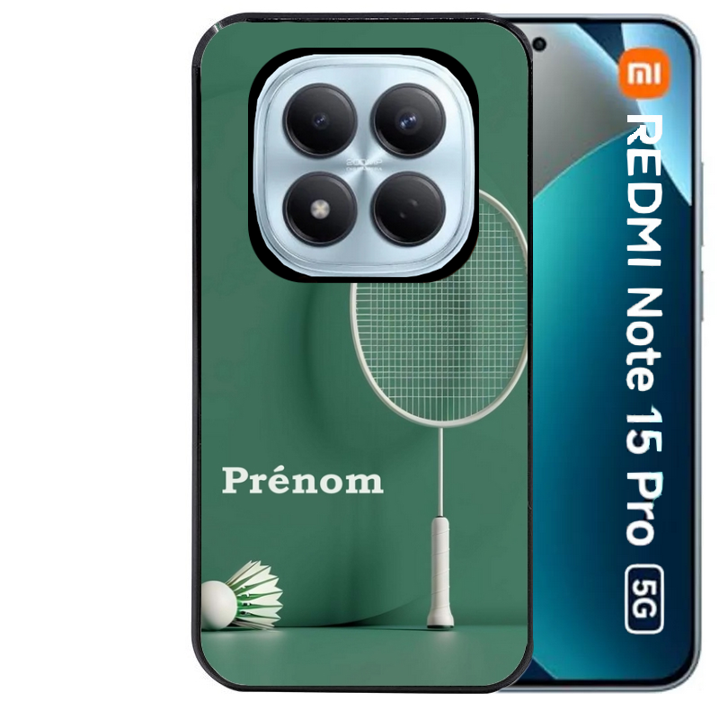 Coque noire taperso pour Redmi Note 15 et PRO PLUS 4G 5G avec motif badminton sport personnalise protection antichoc personnalisée