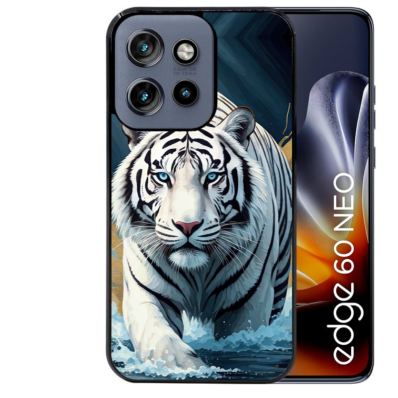 Coque noire taperso pour Moto Edge 60 et Neo Fusion Pro avec motif tigre polaire protection antichoc personnalisée