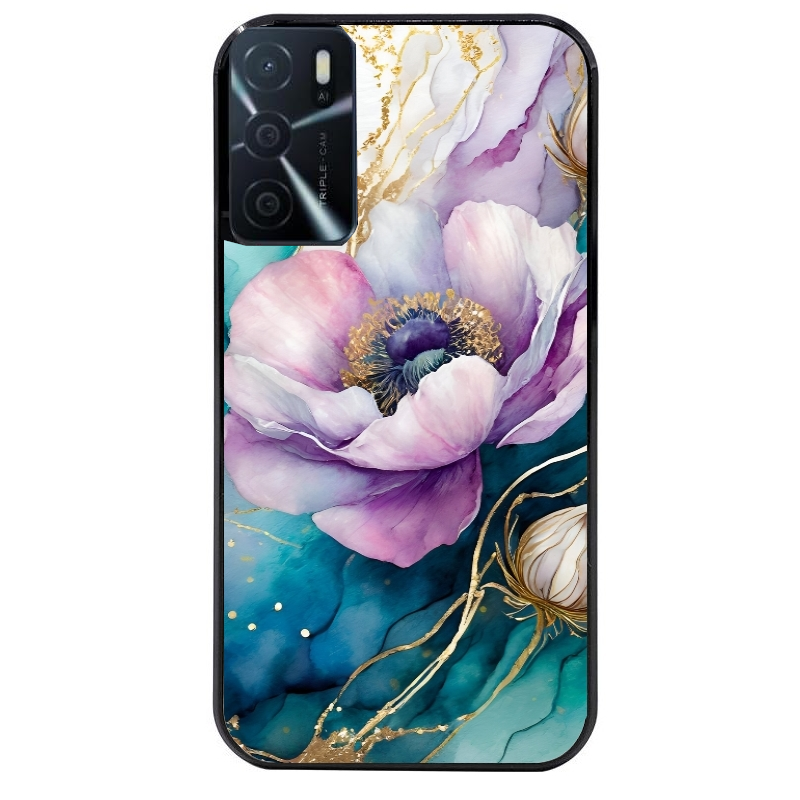 Coque noire taperso pour OPPO A16 et A16S avec motif marbre fleur protection antichoc personnalisée