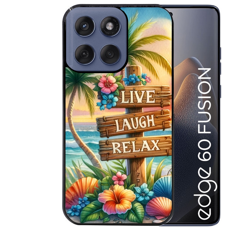Coque noire taperso pour Moto Edge 60 et Neo Fusion Pro avec motif tropical vacances protection antichoc personnalisée