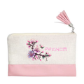Pochette personnalisée motif fleur sakura en toile et simili cuir personnalisée