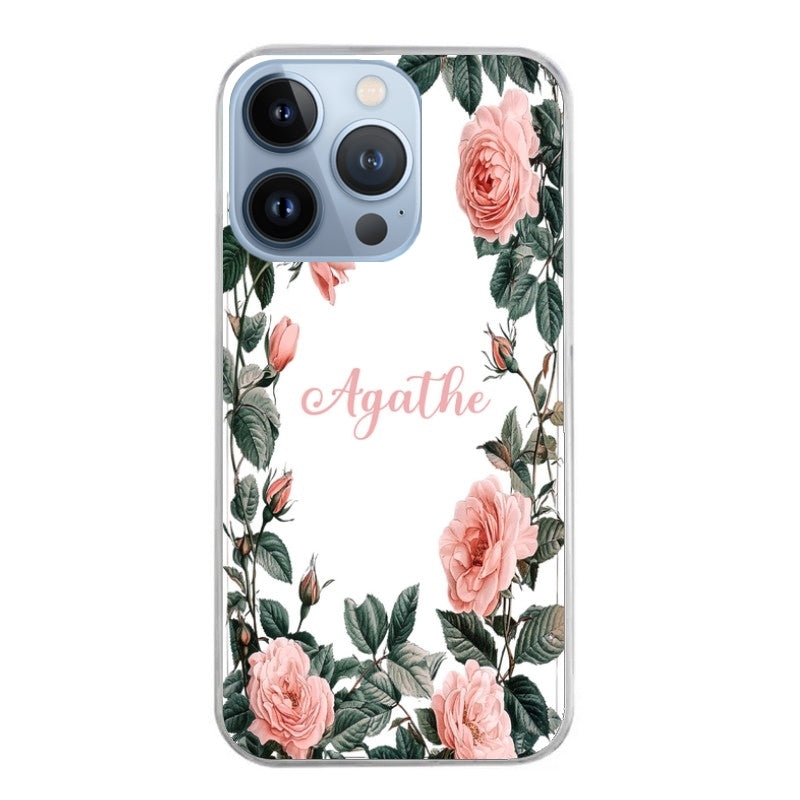 Coque taperso pour Iphone 11 et PRO PRO MAX avec motif cadre fleur pastel personnalisee protection antichoc personnalisée