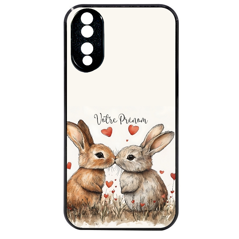 Coque noire taperso pour Honor 70 LITE 90 et LITE avec motif lapin coeur avec prenom protection antichoc personnalisée
