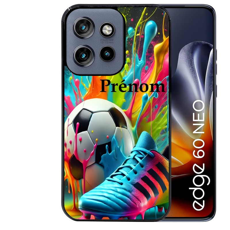 Coque noire taperso pour Moto Edge 60 et Neo Fusion Pro avec motif foot color personnalisee protection antichoc personnalisée