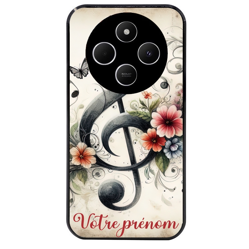 Coque noire taperso pour POCO C75 avec motif musique cle sol personnalisee protection antichoc personnalisée