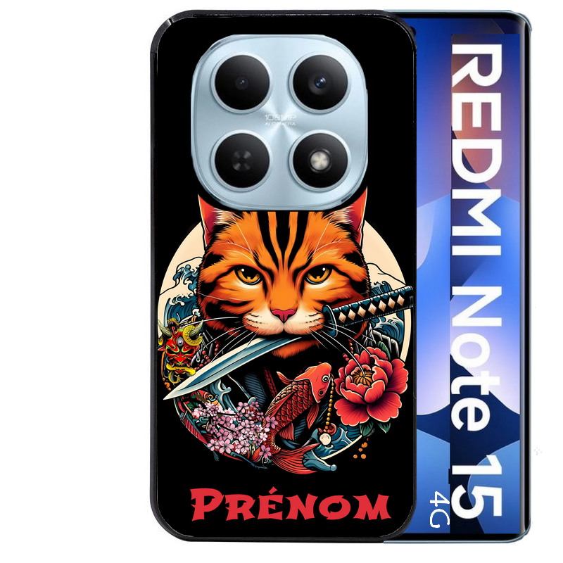 Coque noire taperso pour Redmi Note 15 et PRO PLUS 4G 5G avec motif chat carpe koii japan personnalise protection antichoc personnalisée