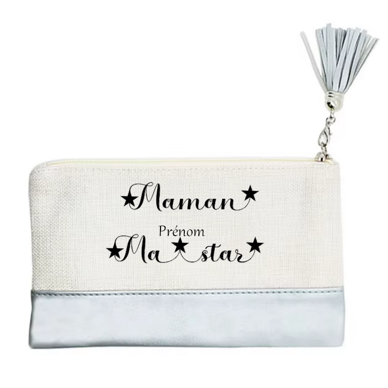 Pochette personnalisée motif maman star en toile et simili cuir personnalisée