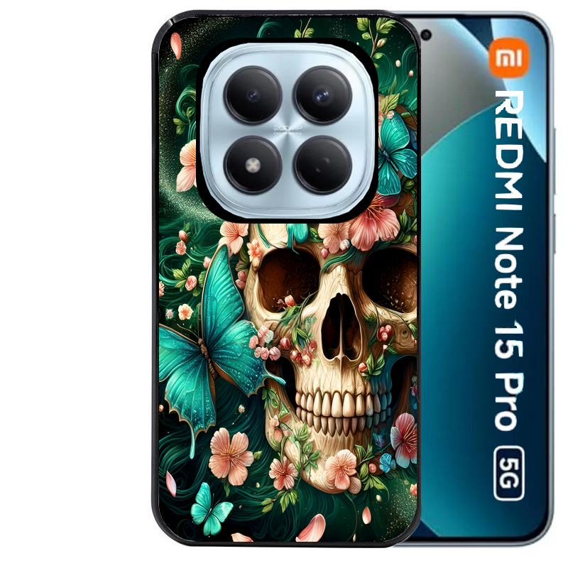 Coque noire taperso pour Redmi Note 15 et PRO PLUS 4G 5G avec motif tete de mort skull printemps protection antichoc personnalisée