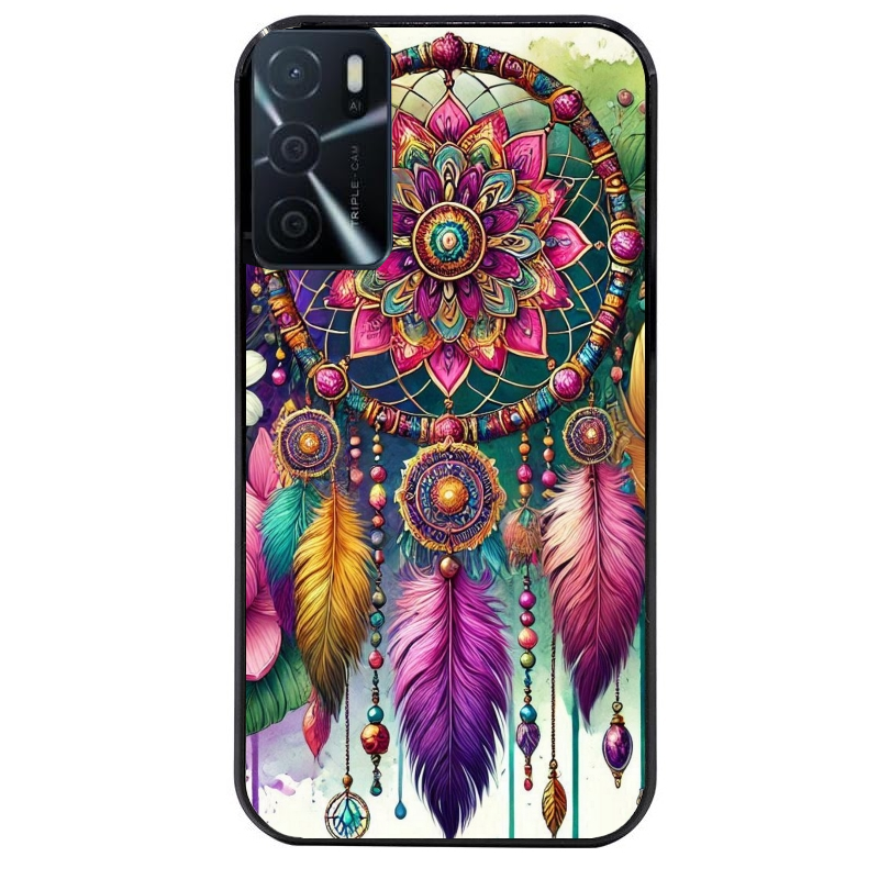 Coque noire taperso pour OPPO A16 et A16S avec motif dreamcatcher et mandala protection antichoc personnalisée