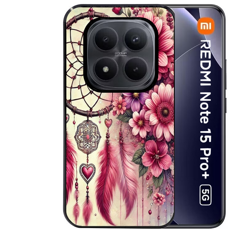 Coque noire taperso pour Redmi Note 15 et PRO PLUS 4G 5G avec motif dreamcatcher et coeur protection antichoc personnalisée