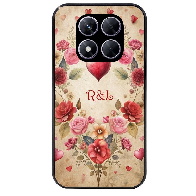 Coque noire taperso pour Redmi Note 14 et PRO PLUS 4G 5G avec motif coeur vintage et initiales personnalisee protection antichoc personnalisée