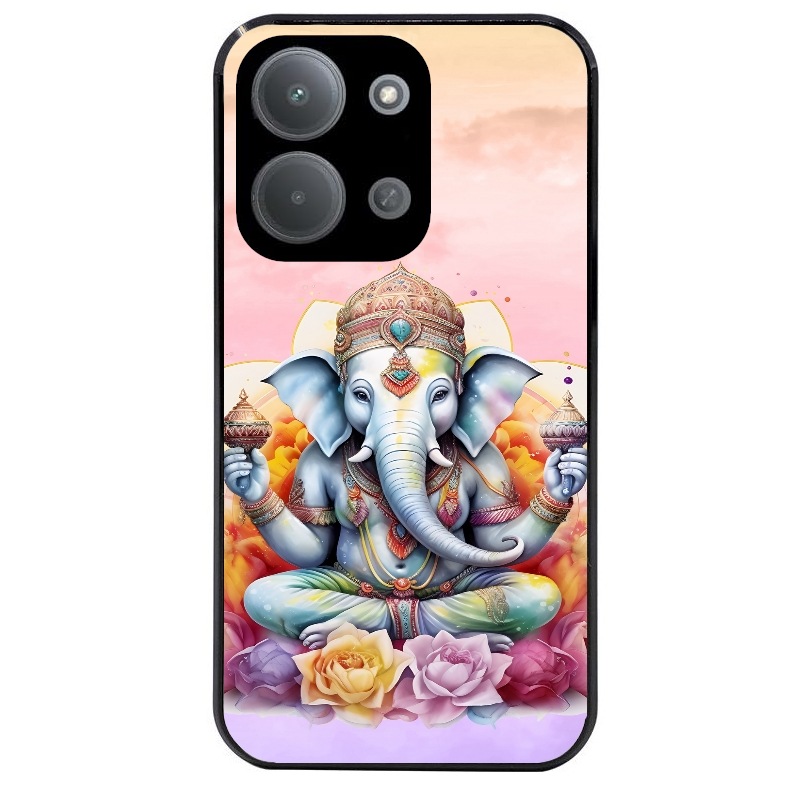 Coque noire taperso pour POCO C85 avec motif elephant namaste protection antichoc personnalisée