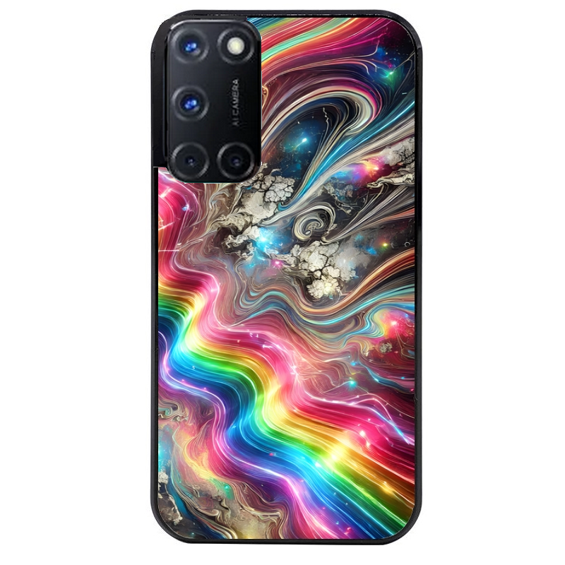 Coque noire taperso pour OPPO Reno 8 LITE avec motif marbre arc en ciel protection antichoc personnalisée