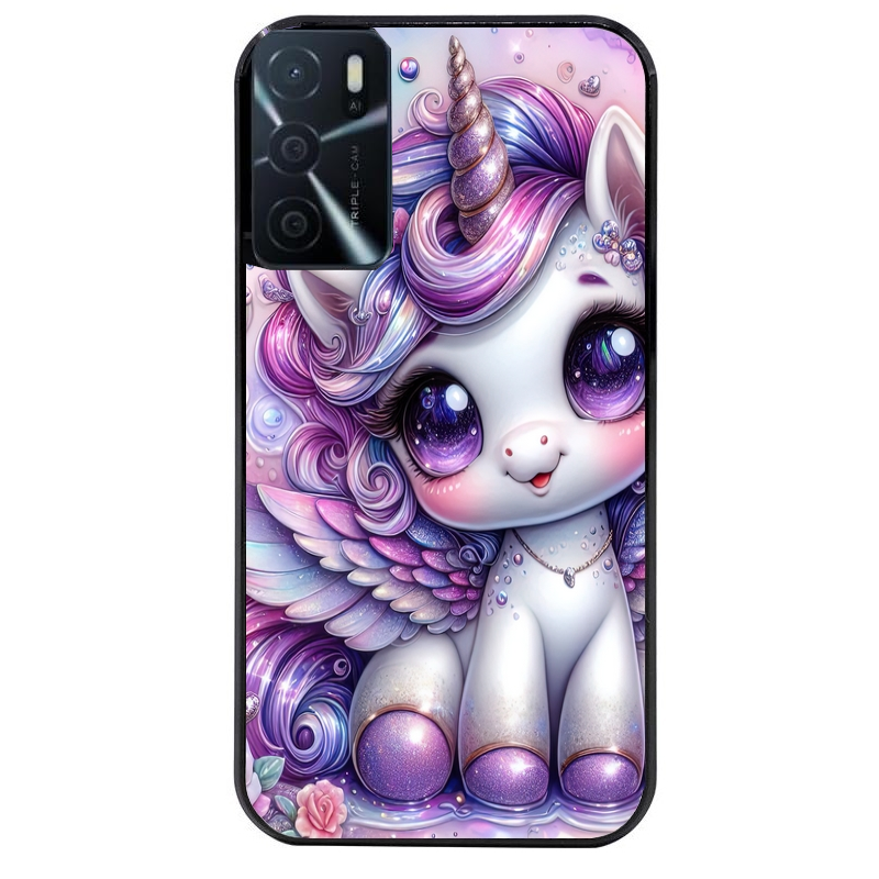 Coque noire taperso pour OPPO A16 et A16S avec motif licorne violette protection antichoc personnalisée