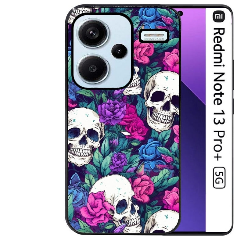 Coque noire taperso pour Redmi Note 13 PRO PLUS 5G avec motif tete de mort violet protection antichoc personnalisée