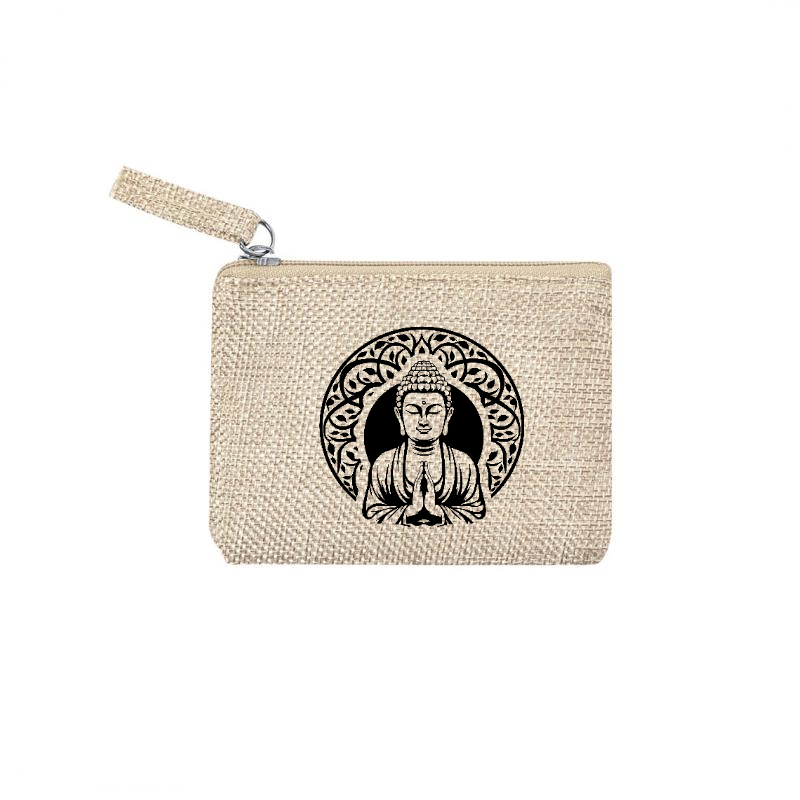Pochette personnalisée motif bouddha mandala en toile et simili cuir personnalisée