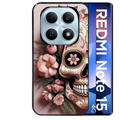 Coque noire taperso pour Redmi Note 15 et PRO PLUS 4G 5G avec motif tete de mort calavera rose protection antichoc personnalisée