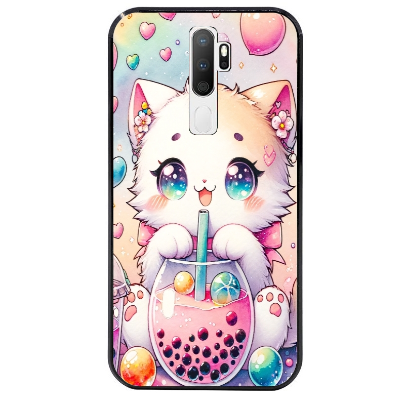 Coque noire taperso pour OPPO A5 A9 2020 avec motif chat bubble style manga protection antichoc personnalisée
