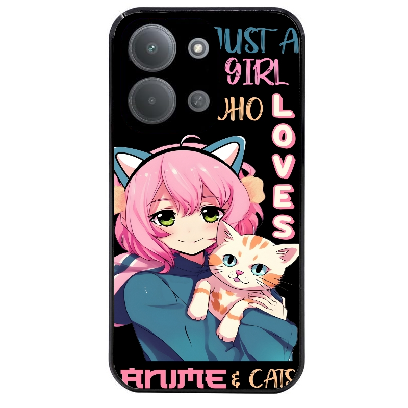 Coque noire taperso pour POCO C85 avec motif anime et chat protection antichoc personnalisée